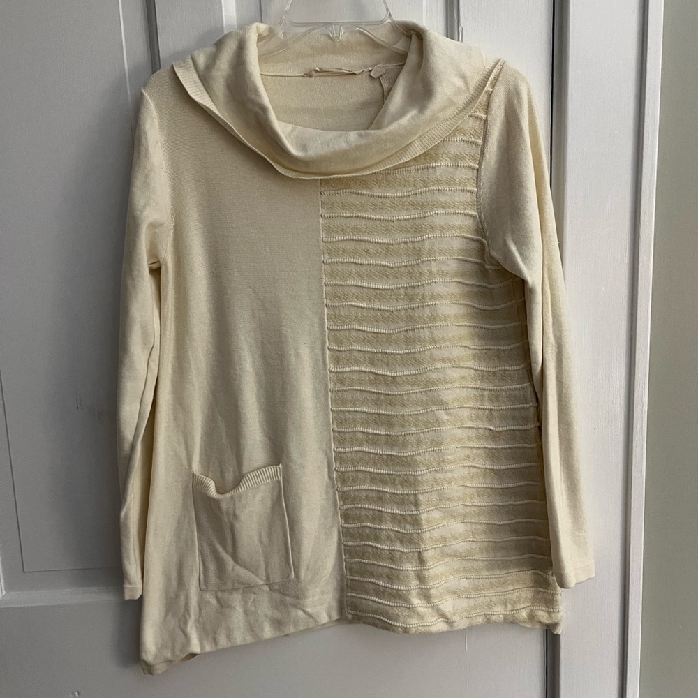 Soft Surroundings Cotton Knit Cowl Neck Sweater Tunic Cream Size Medium
